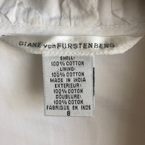 DVF WHITE COTTON APPLIQUE FAUX WRAP "TAFT" DRESS - Picture 9 of 9